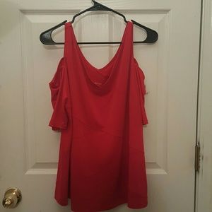 Red cold shoulder top